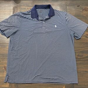 Polo-Style Striped Men's Golf Shirt - Navy & White